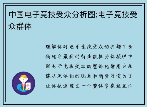 中国电子竞技受众分析图;电子竞技受众群体